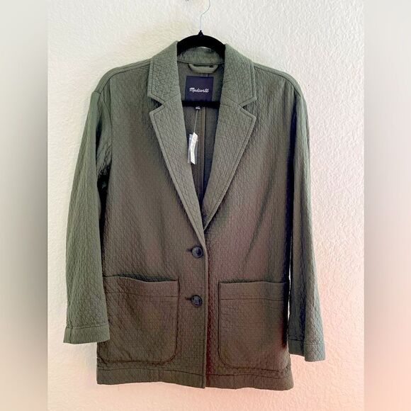 Madewell Diamond Jacquard Shaw oversized Blazer in army green XXS. NWT - Picture 3 of 7
